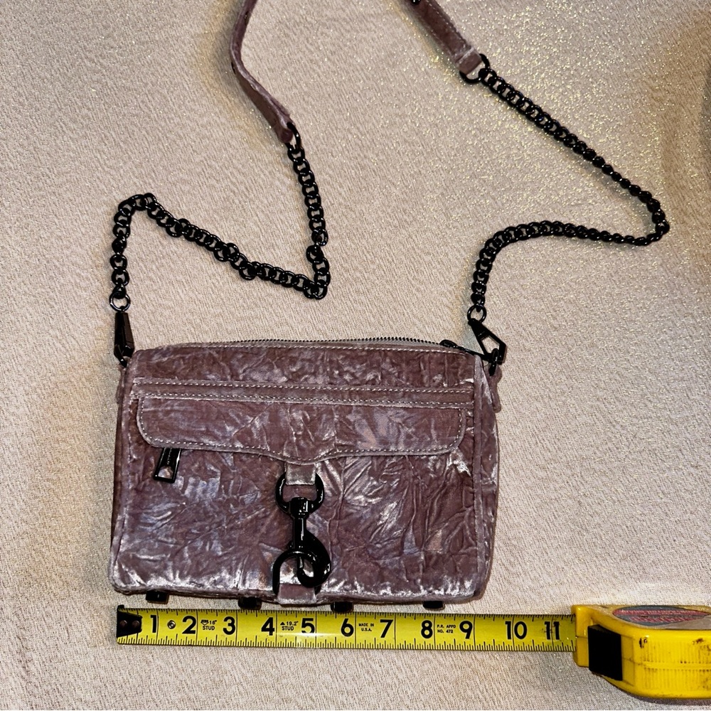 Rebecca Minkoff velvet crossbody bag.  Beautiful mauve color with metal